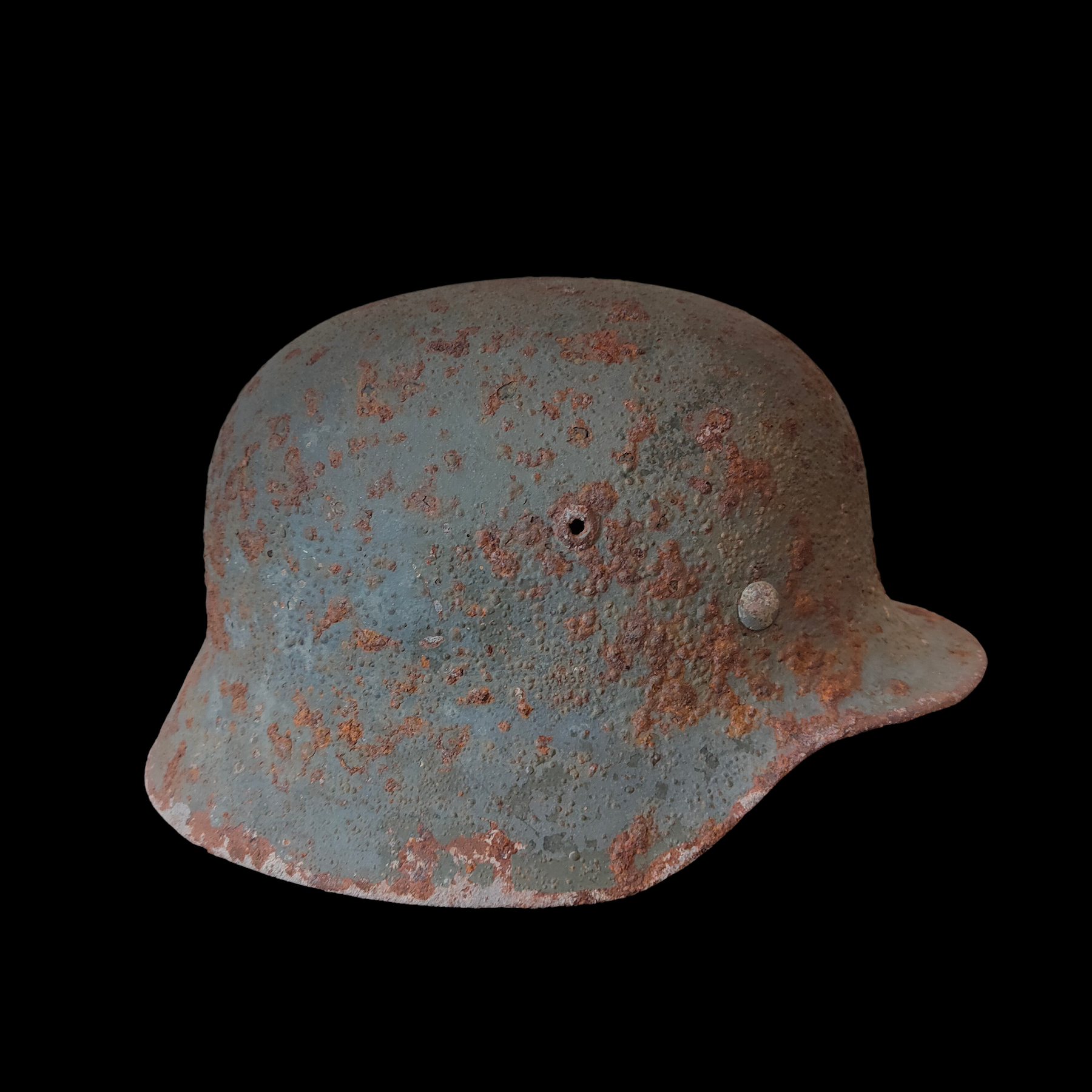 A M 42 steel helmet for the Légion Des Volontaires - LVF,for French  volunteers in the Wehrmacht Varnished dark green,the eagle shield almost  completely intact,right side shield with French national colours also